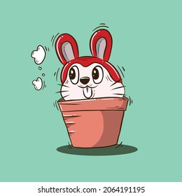 Cute illustration vector rats red in the pot funny from sticker, printing adn more