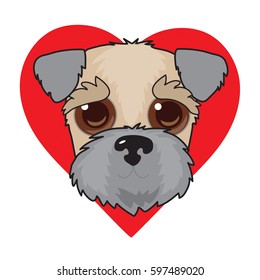 A cute illustration of a Wheaten Terrier face with a red heart in the background