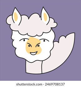 Nette Illustration eines weißen Lammes mit einem abgerundeten Körper und einem lächelnden Gesicht mit braunen Flecken um seine Nase und Ohren