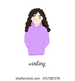 Cute illustration of a winking girl isolated on the white background. Joy and happiness concept. Eps 10