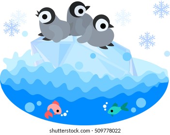 The cute illustration of winter  -Pretty penguin babies-