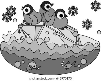 The cute illustration of winter  -Pretty penguin babies-