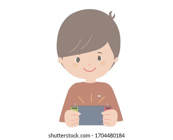 A cute illustration of a woman playing on a portable game console.
