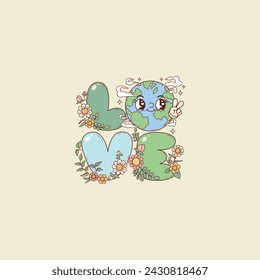 cute illustration of the word love for earth day holidays
