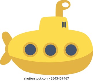 A cute illustration of a yellow submarine with windows, ideal for marine exploration, transportation, and underwater adventures in a cartoon style.
