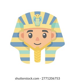 Cute illustration of a young Egyptian pharaoh wearing a Nemes headdress in flat design style.