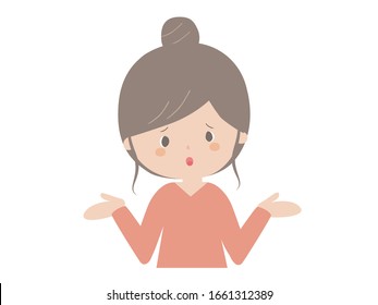 It is a cute illustration of a young woman saying that she does not know.
