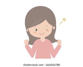 Cute illustration of a young woman sending ale by wink.
