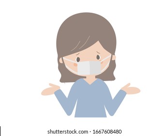 A cute illustration of a young woman wearing a mask saying she doesn't know.