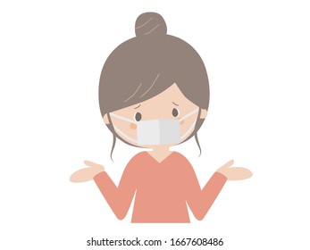 A cute illustration of a young woman wearing a mask saying she doesn't know.