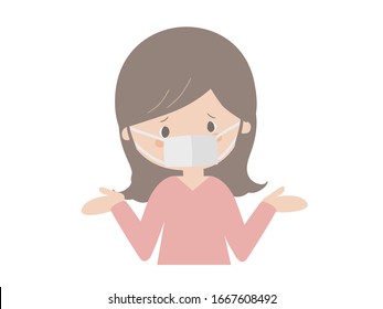 A cute illustration of a young woman wearing a mask saying she doesn't know.