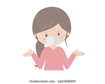 A cute illustration of a young woman wearing a mask saying she doesn't know.
