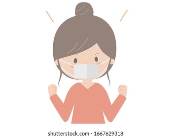 Cute illustration of a young woman wearing a mask and doing a guts pose.