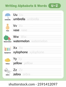 Cute Illustrations Alphabet and Word Writing Learning the Alphabet
