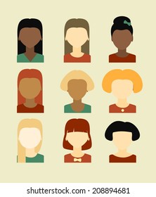 cute illustrations of beautiful young girls with various hair style