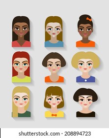 cute illustrations of beautiful young girls with various hair style