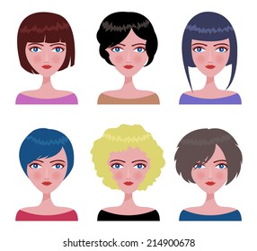cute illustrations of beautiful young girls with various hair style