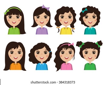 cute illustrations of beautiful young girls with various hair style
