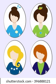 Cute illustrations of beautiful young girls with various hair style. Vector illustration