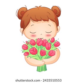 Cute illustrations of boys and girls of various nationalities, perfect for celebrating Mother's Day, International Women's Day, Children's Day, and floral themes.