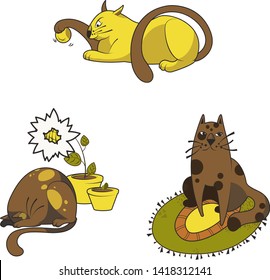 cute illustrations of cats, pets
