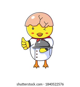 cute illustrations of chicks to become chefs, suitable for use as stickers, key chains, cute elements in your designs and others