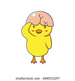 cute illustrations of chicks, posing a salute pose, suitable for use as stickers, hanging keys and cute elements in your designs