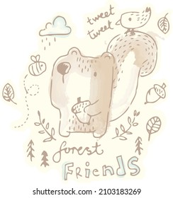 With cute illustrations, forest animals friendly with each other baby t-shirt print, can be used for fashion print design, kids wear, baby shower, celebration, greeting and invitation.