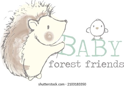With cute illustrations, forest animals friendly with each other baby t-shirt print, can be used for fashion print design, kids wear, baby shower, celebration, greeting and invitation.
