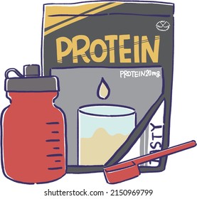 Cute illustrations of protein and shaker