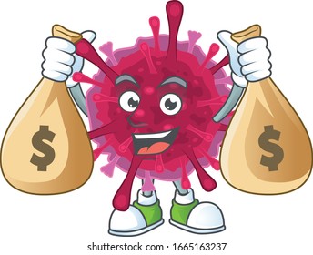 A cute image of amoeba coronaviruses cartoon character holding money bags