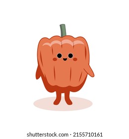 Imagen de pimiento con cara graciosa dibujada. Concepto de alimentos saludables y objetos para el aprendizaje en educación preescolar