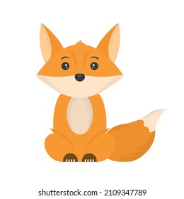 A cute image of a cartoon red fox. A simple illustration of a sitting animal. Isolated vector on pure white background.