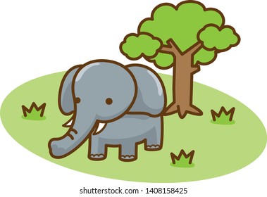 Cute image illustration of elephant in the meadow