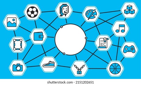 Cute image illustration of NFT in 16:9 ratio. Light blue background