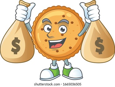 A cute image of peanut butter cookies cartoon character holding money bags