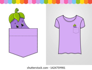 Cute image in shirt pocket. Cute character. Colorful vector illustration. Cartoon style. Isolated on white background. Design element. Template for your shirts, books, stickers, cards, posters.