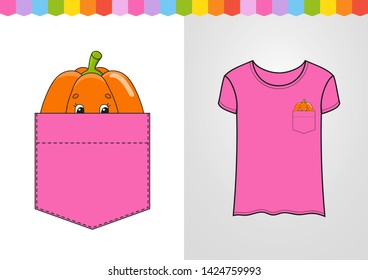 Cute image in shirt pocket. Cute character. Colorful vector illustration. Cartoon style. Isolated on white background. Design element. Template for your shirts, books, stickers, cards, posters.