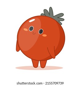 Cute image of a tomato with a funny painted face.Healthy food concept and objects for learning in preschool education