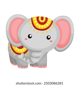 Cute India Animal Elephant Symbol Cartoon Illustration Vector Clipart Sticker