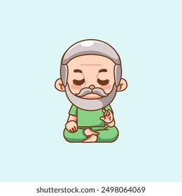 Linda India abuelo meditación yoga kawaii chibi personaje mascota ilustración contorno estilo