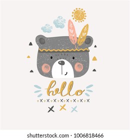 cute indian baby bear/hand drawn vector illustration/can be used for kid's or baby's shirt design/ fashion print design/ fashion graphic/ t-shirt/ kids wear/tee