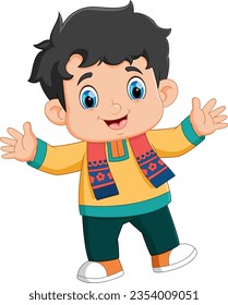 cute Indian boy character design for Diwali festival of illustration