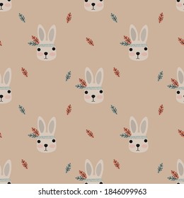 Cute indian bunny ilustration seamless pattern.Great for fabric,textile,wrapping paper,scrapbooking,kids and baby design print.