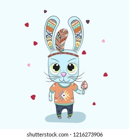 	
Cute indian Bunny.cartoon hand drawn vector illustration. Can be used for t-shirt print,kids wear fashion design,baby shower invitation card