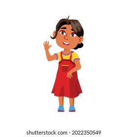 cute indian girl greeting parents in elementary school cartoon vector. cute indian girl greeting parents in elementary school character. isolated flat cartoon illustration