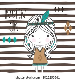 cute indian girl on striped background vector illustration