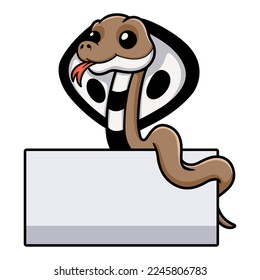 Cute indian king cobra cartoon with blank sign
