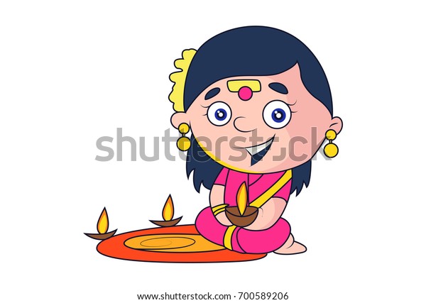 Cute Indian Lady Priest Character Lighting Stock Vector (Royalty Free ...