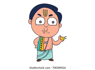  Cute Indian Male Priest Character . Vector Illustration Isolated on white background